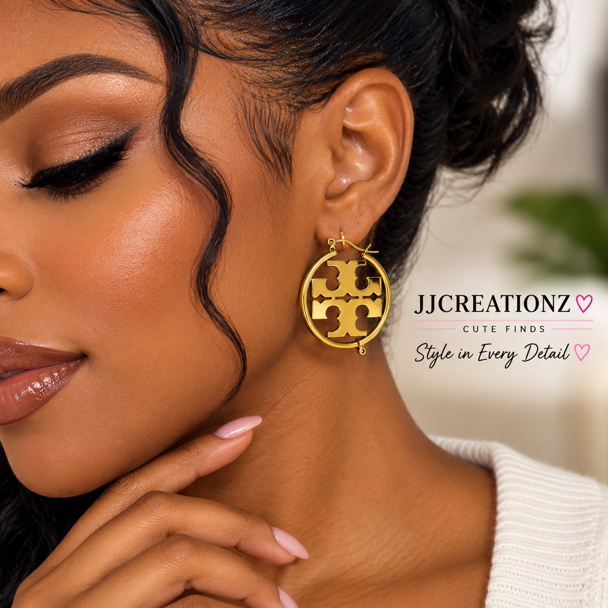 Gold-Tone Designer-Inspired Logo Hoop Earrings