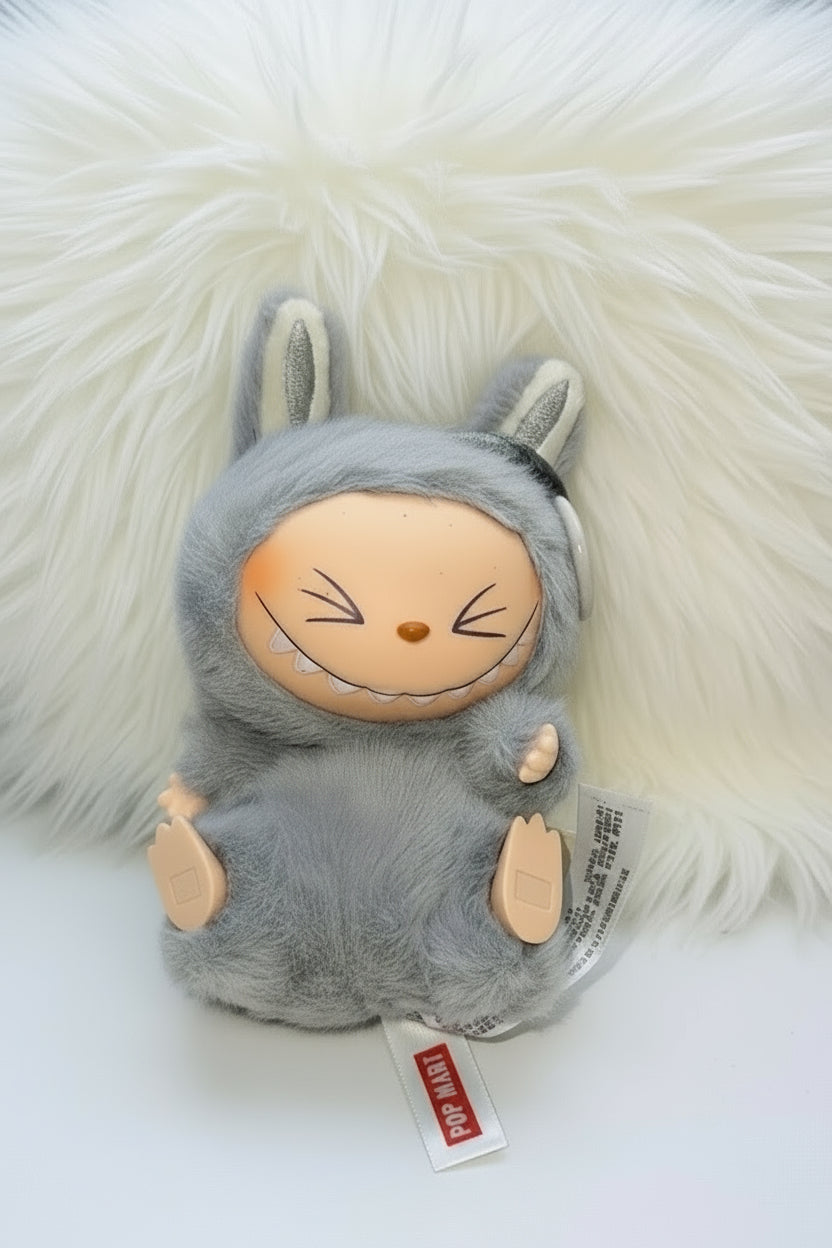 ✨ Pop Mart labubu Bunny Plush Collectible Figurine – Gray Fuzzy Edition ✨