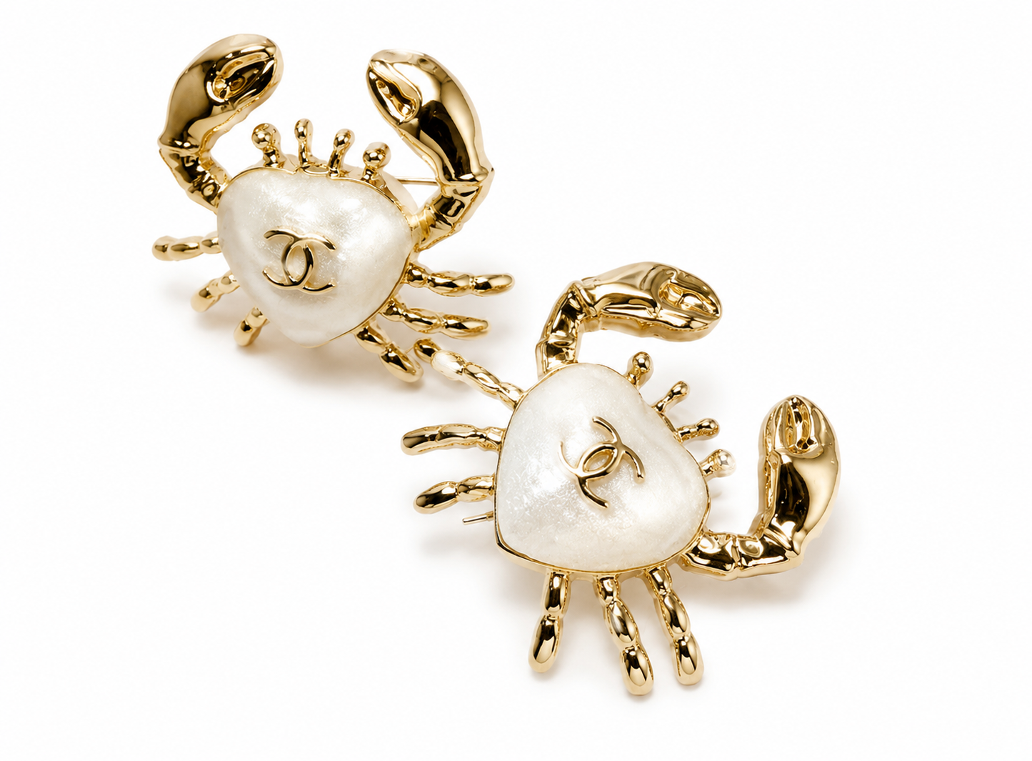 Golden Pearl Crab Statement Earrings