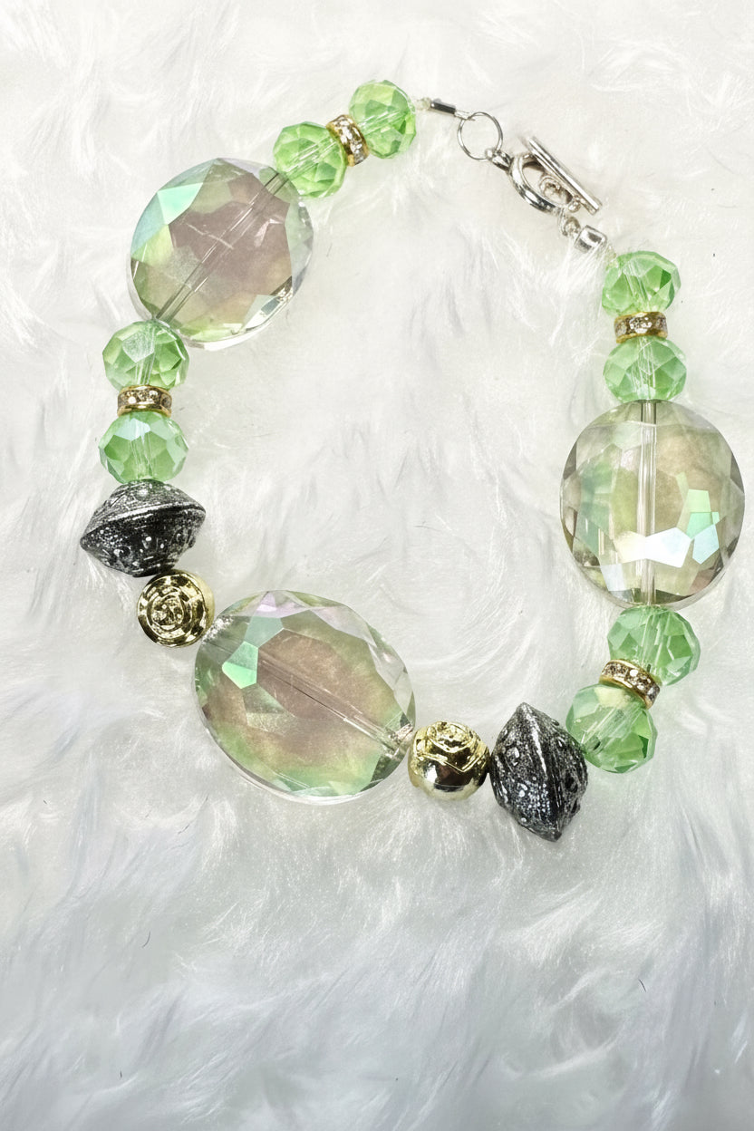 Green Crystal Glam Beaded Bracelet