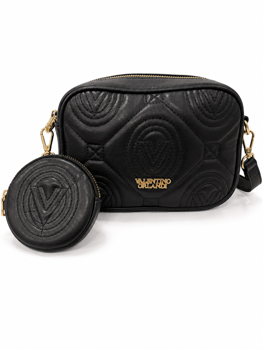 Black Quilted Crossbody Bag & Coin Purse Set