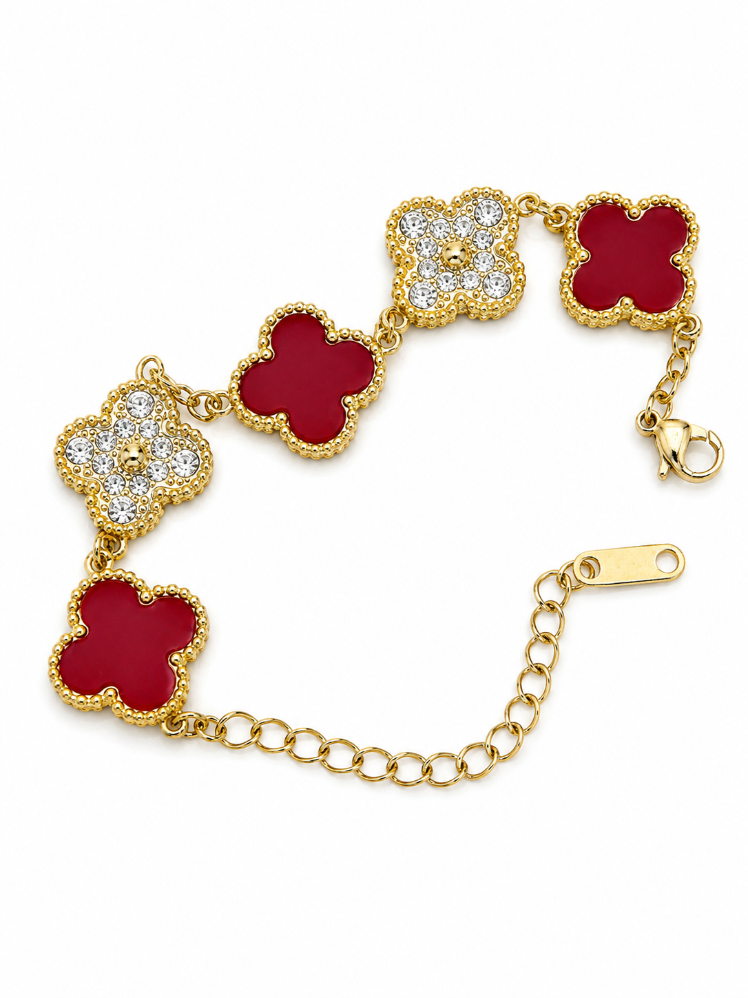 Burgundy Clover & Crystal Gold-Tone Bracelet