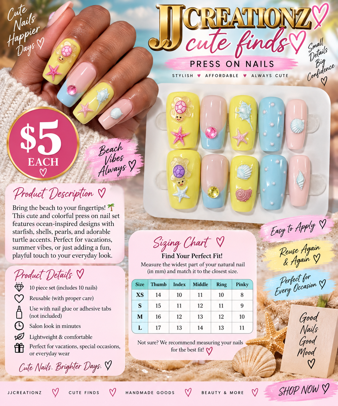 Beach Vibes Ocean-Themed Press-On Nails