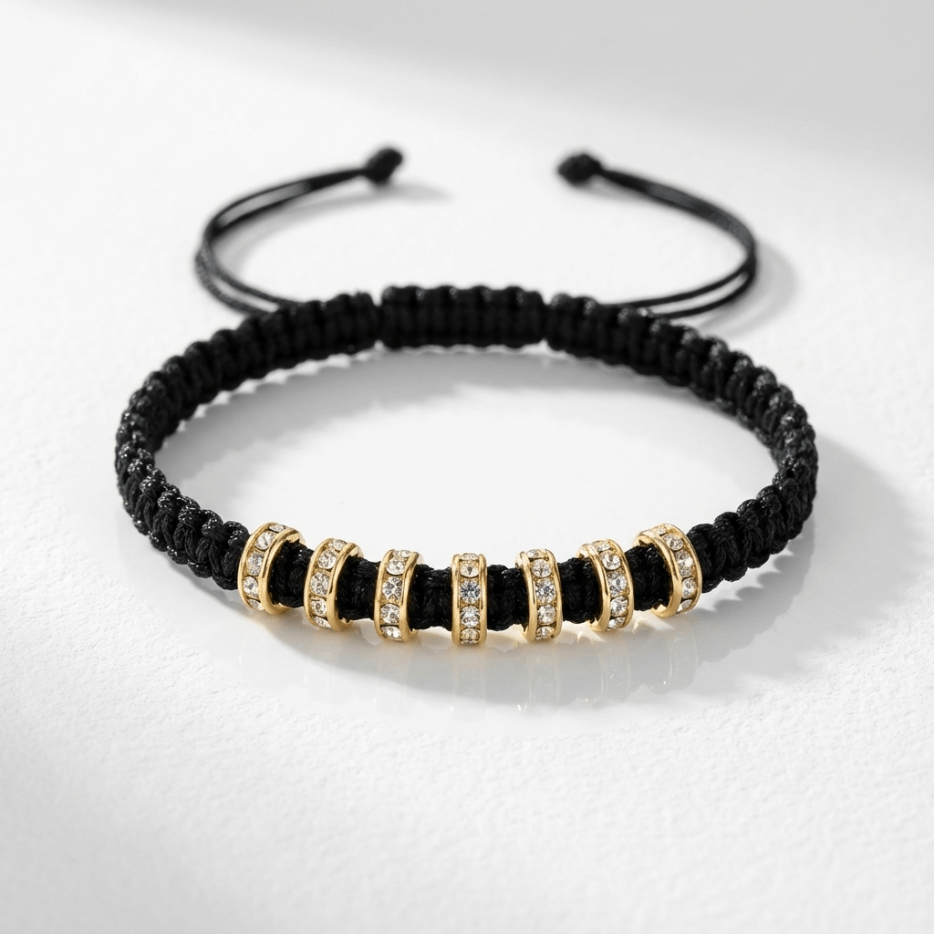 ✨ Black Macrame Bracelet with Rhinestone Spacers ✨