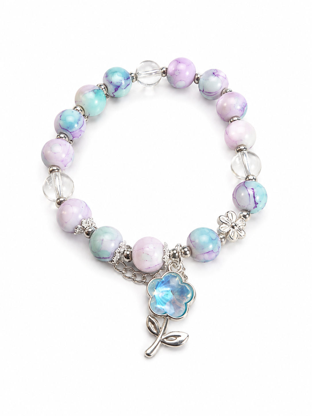 Pastel Bloom Charm Bracelet – Handmade Beaded Floral Bracelet