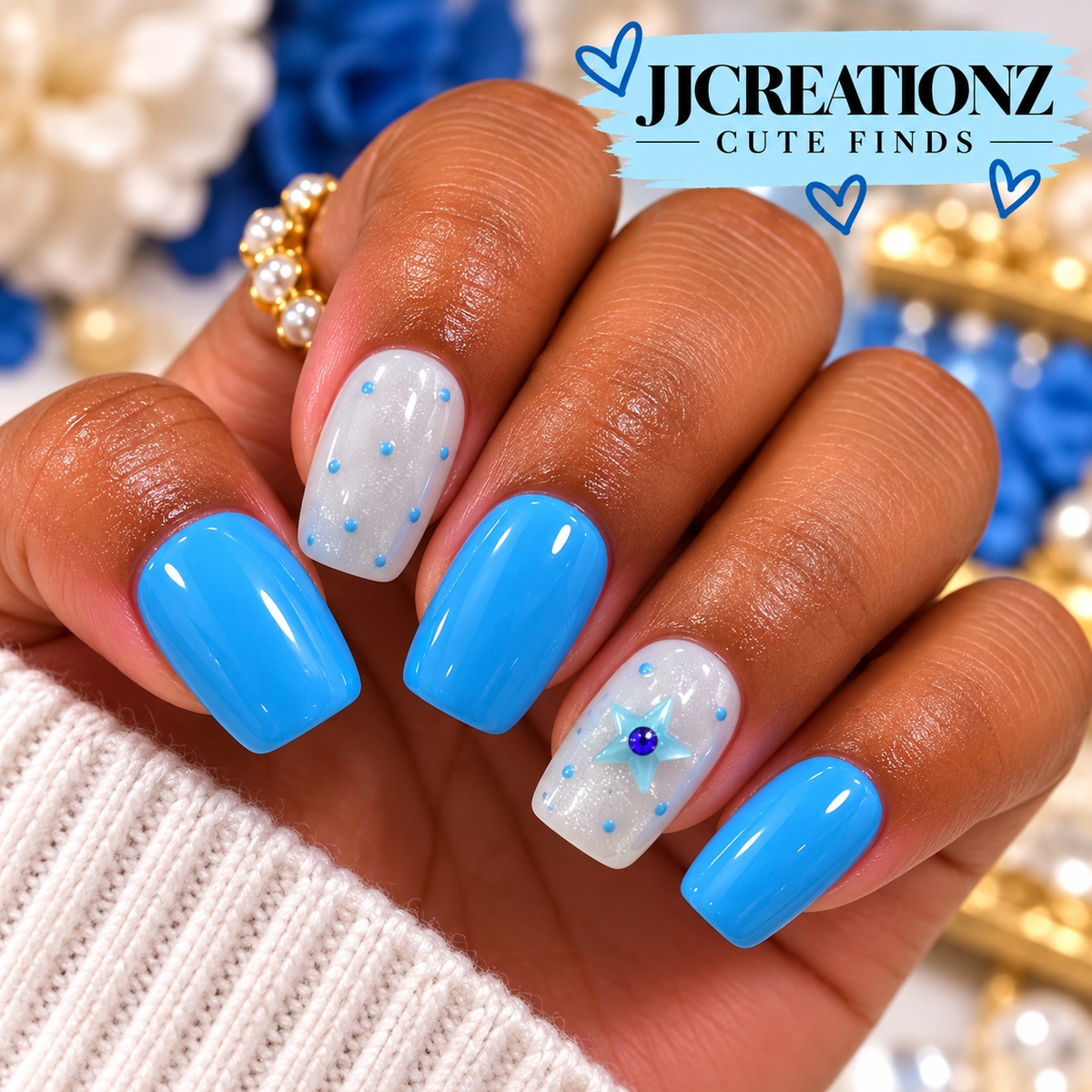 Blue Starry Dreams Square Press-On Nails | JJCREATIONZ Cute Finds-medium