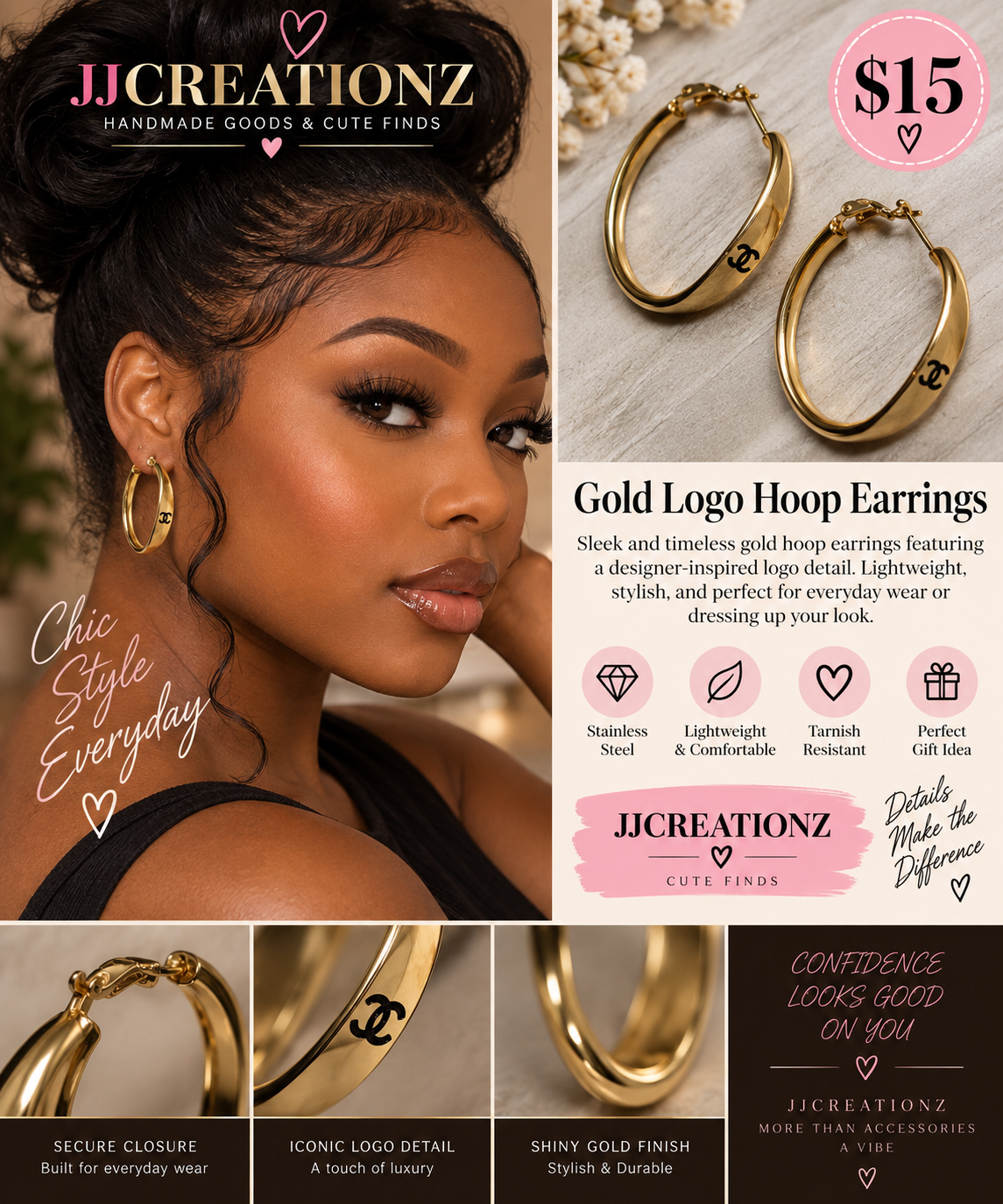 Gold Logo Hoop Earrings – Chic Everyday Style