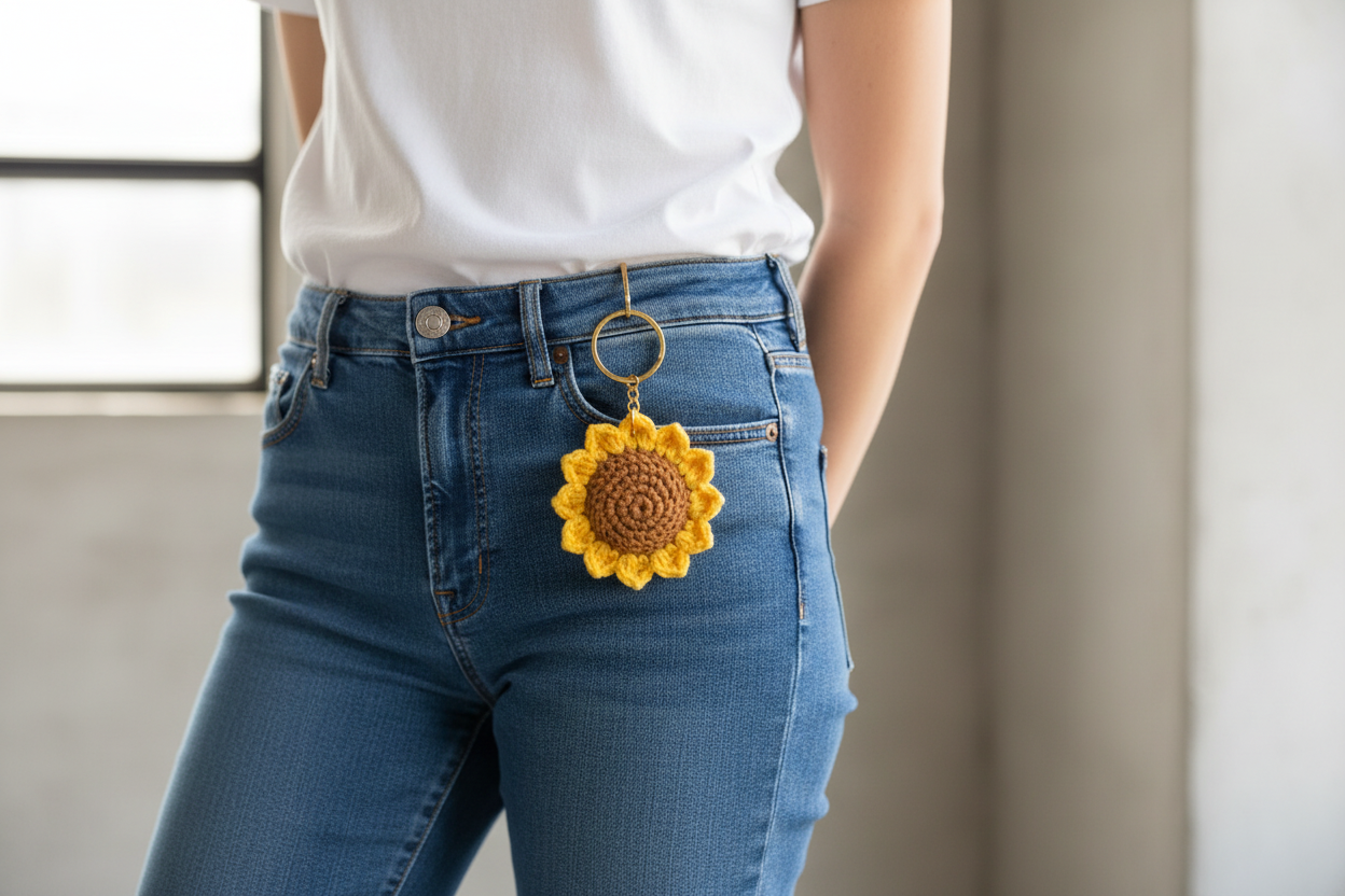 Handmade Crochet Sunflower Keychain – Cute Amigurumi Flower Charm-keychain
