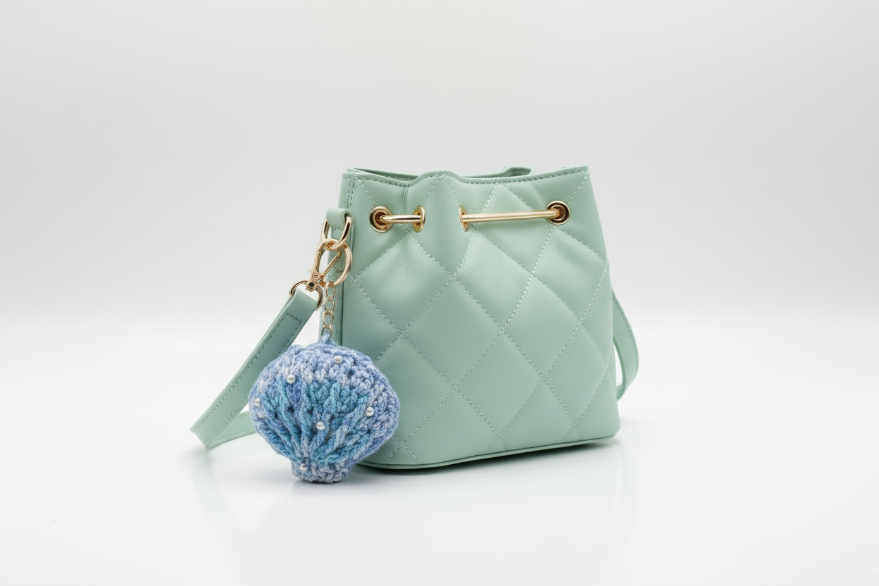 Crochet Pearl Mini Pouch Keychain – Pastel Charm Accessory