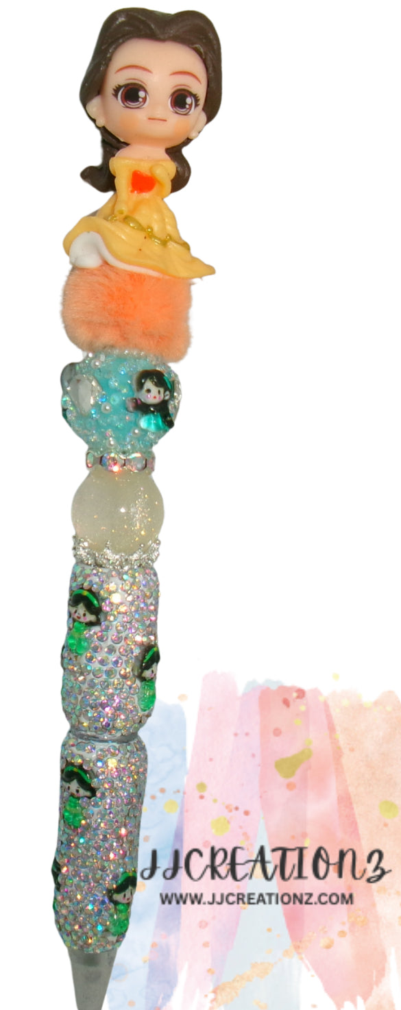 🌹 Belle Princess Glitter Pen – Beauty & The Sparkle Beaded Pen ✨