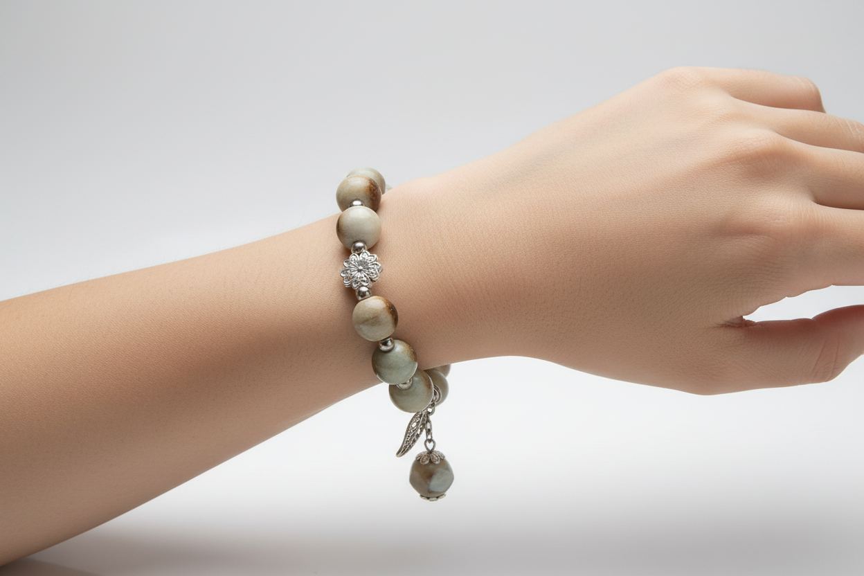 Natural Stone Charm Bracelet – Earth Tone Beaded Stretch Bracelet