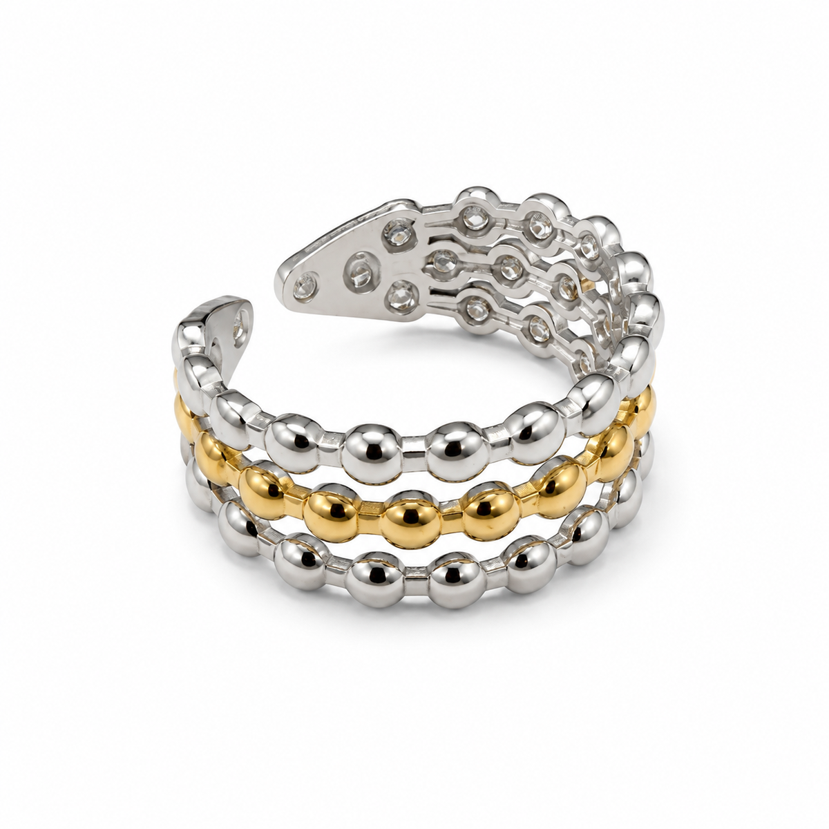 Two-Tone Beaded Adjustable Statement Ring