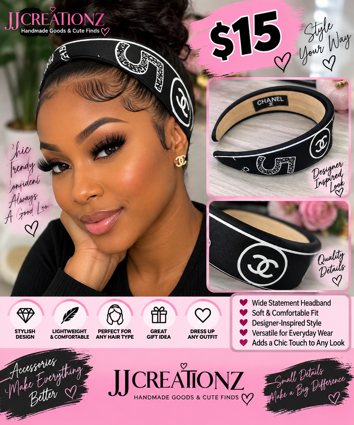 Black & White Designer-Inspired Wide Statement Headband