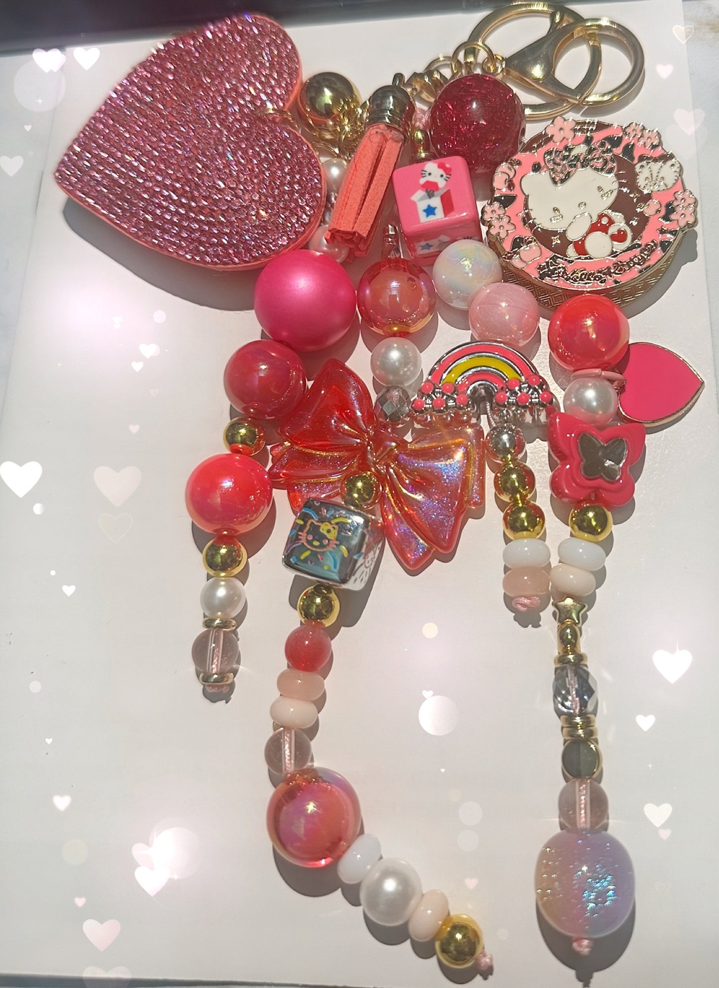 Pink Glitter Heart Hello Kitty Bag Charm