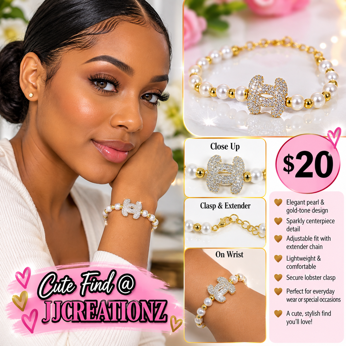 Pearl & Crystal Monogram Bracelet
