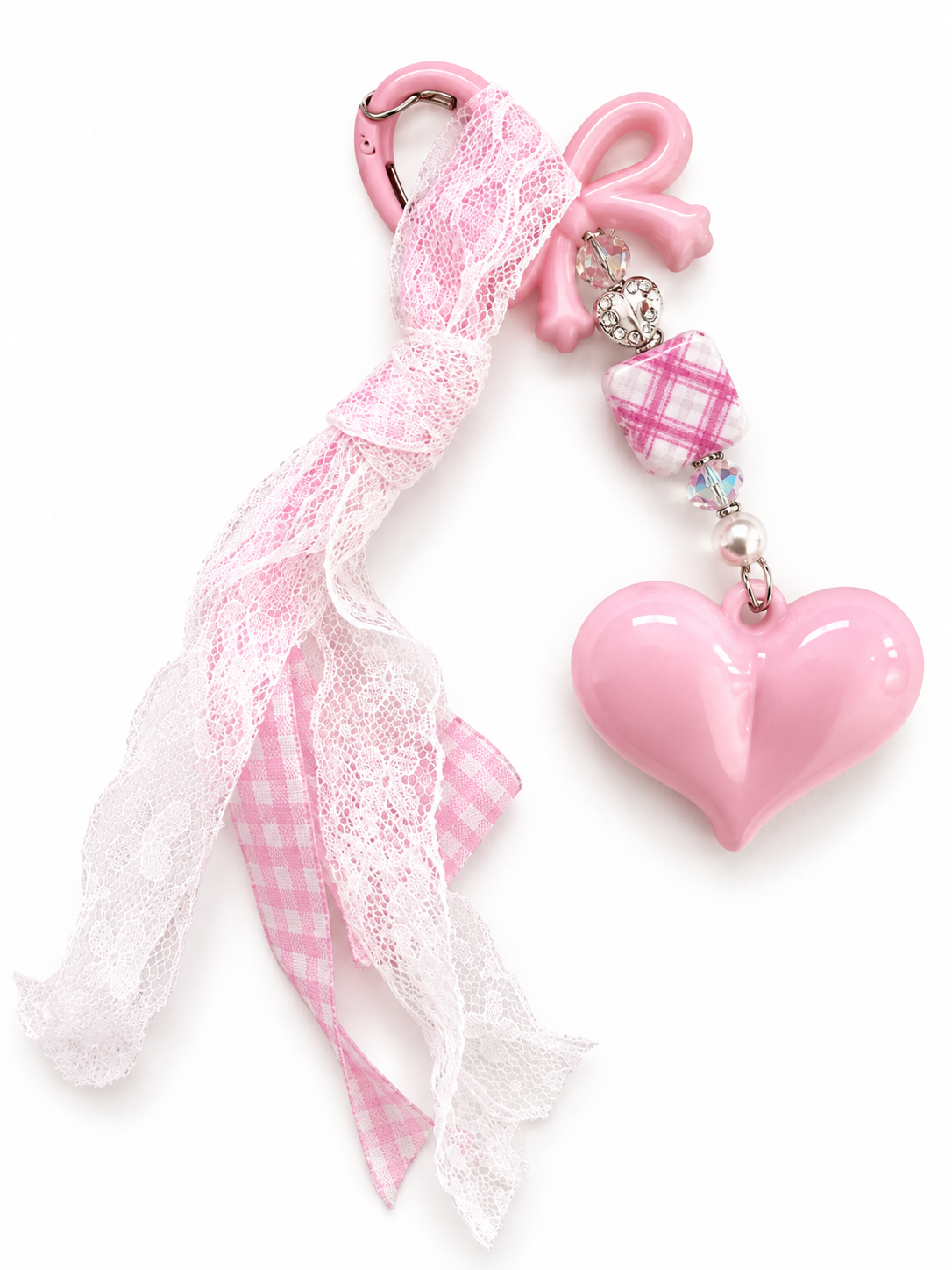 π Pink Lace Heart Charm Keychain
