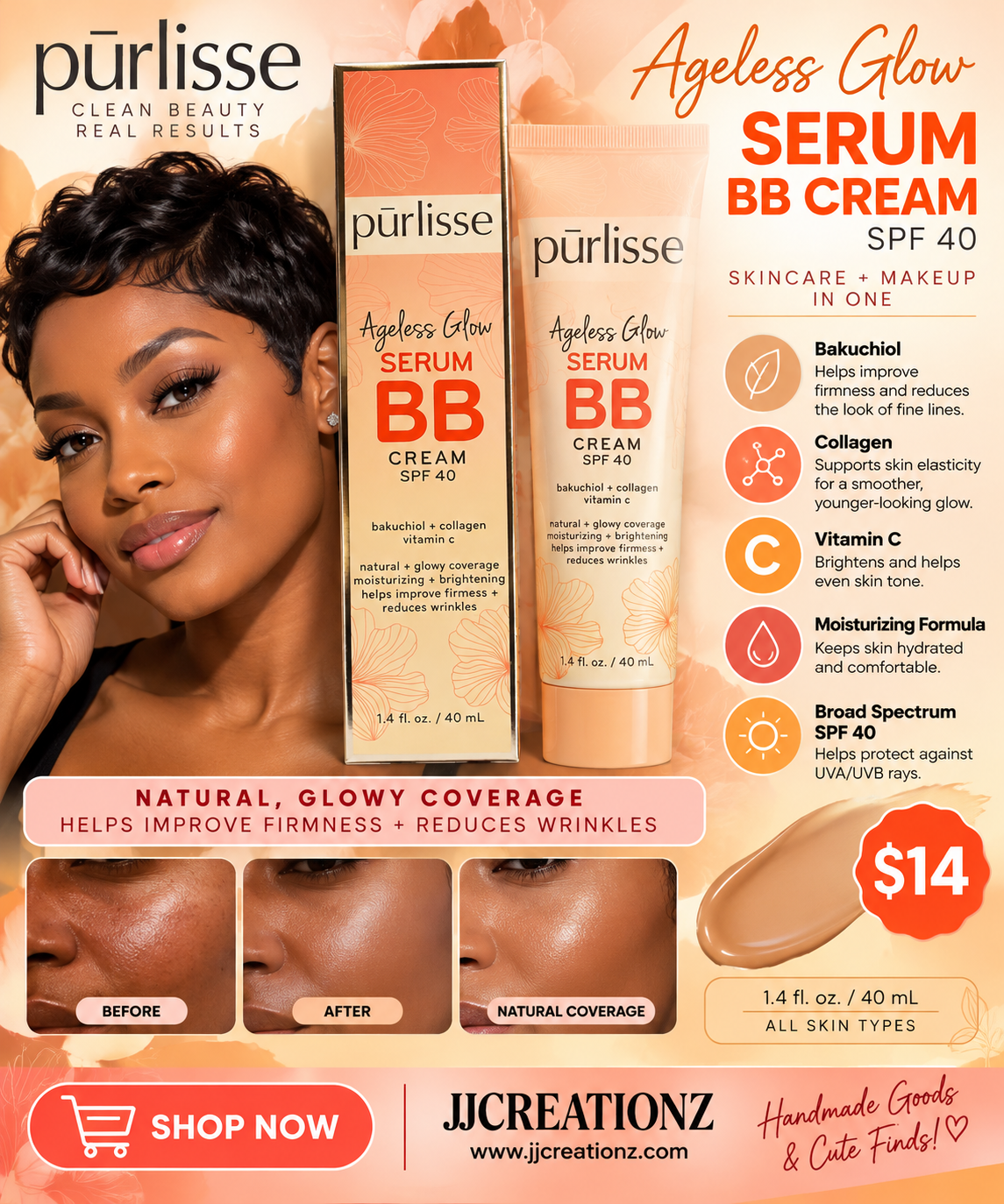 Purlisse Ageless Glow Serum BB Cream SPF 40 – Natural Glowy Coverage