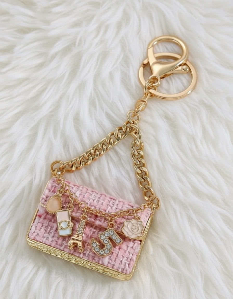👜 Pink Handbag Keychain with Charms