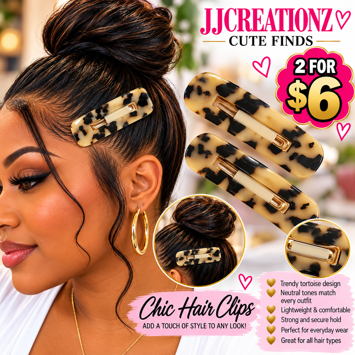 Chic Tortoiseshell Hair Clips – Elegant Acetate-Style Barrettes | Set of 2