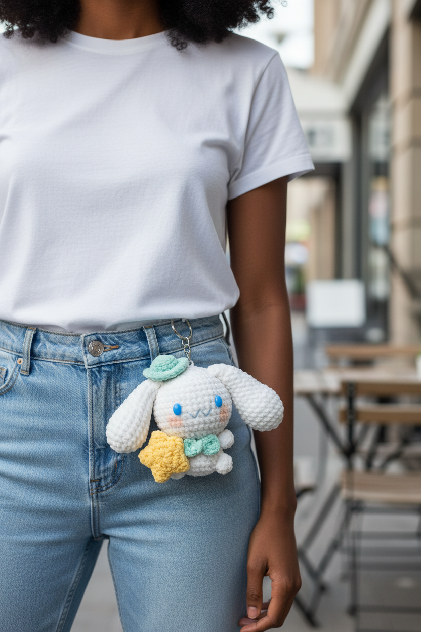 Handmade Crochet Bunny Plush Keychain – Cute Amigurumi Rabbit Charm