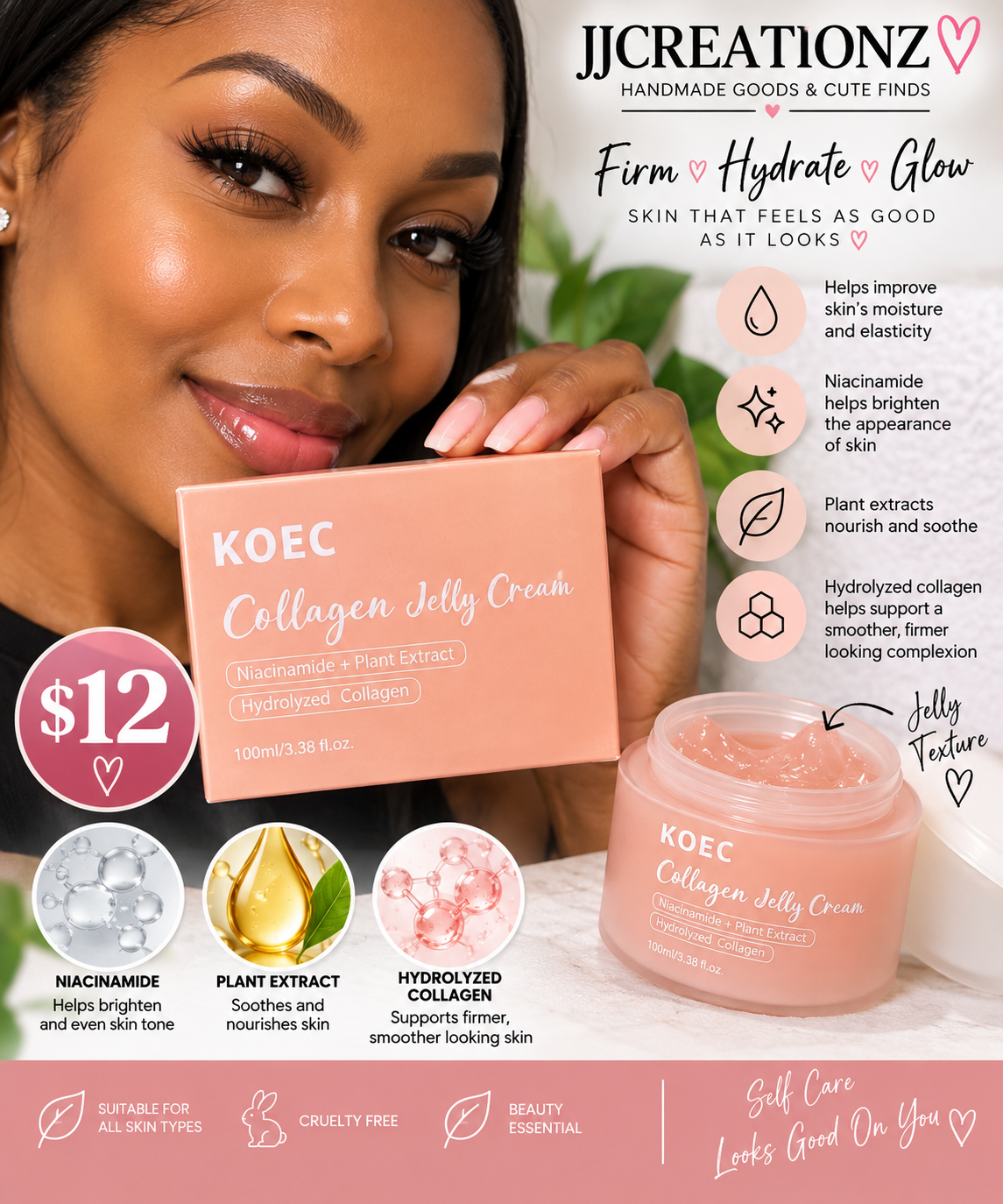 KOEC Collagen Jelly Cream – Niacinamide + Plant Extract Hydrating Face Cream | 100 mL / 3.38 fl oz