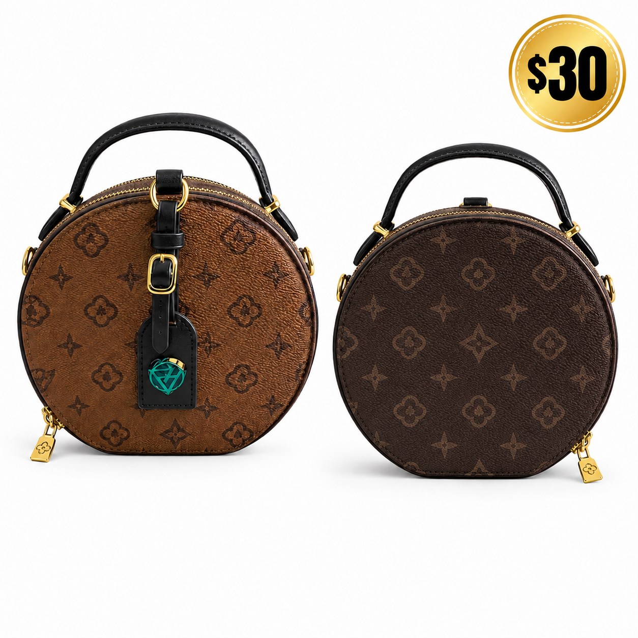 Brown Monogram-Inspired Round Crossbody Bag