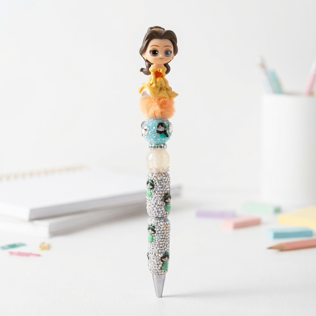 🌹 Belle Princess Glitter Pen – Beauty & The Sparkle Beaded Pen ✨