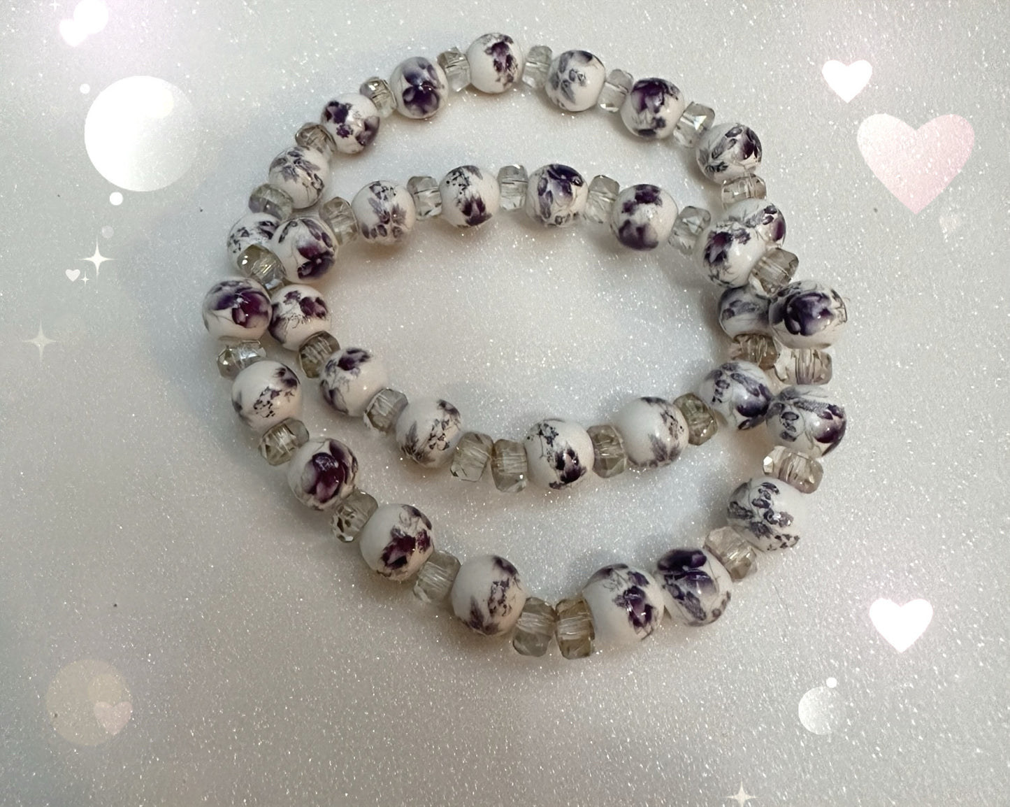 Purple/ White ceramic beaded bracelet