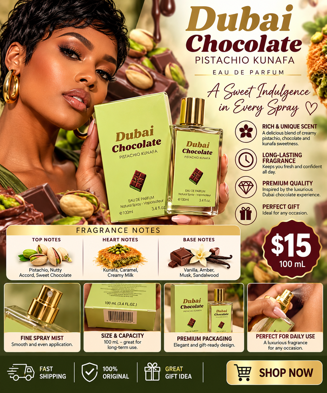 Dubai Chocolate Pistachio Kunafa Eau de Parfum β 100 mL