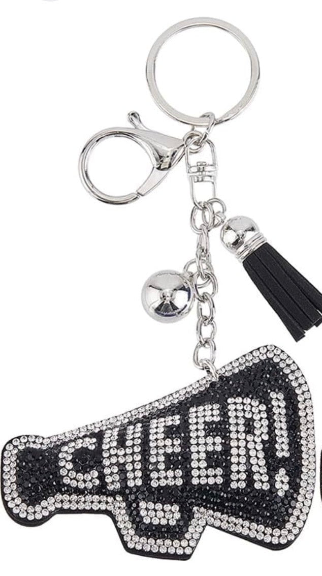 ✨ Cheer Megaphone Keychain – Rhinestone Sparkle Bag Charm & Cheerleading Gift ✨
