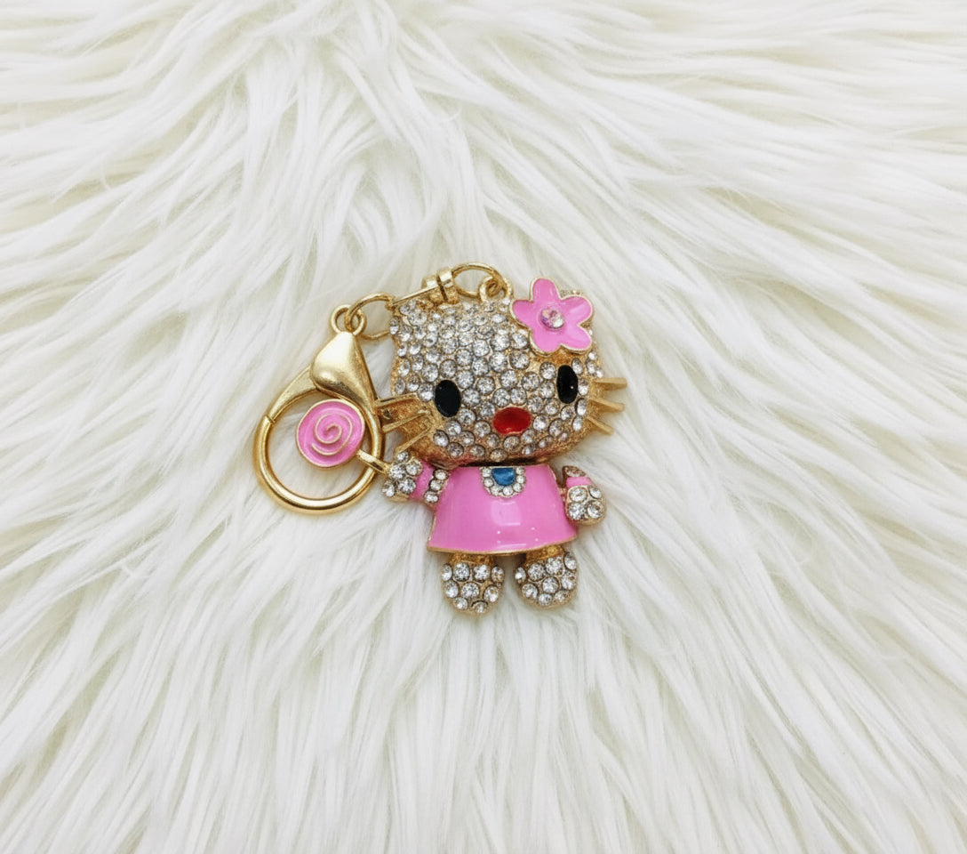 Pink Sparkle Kitty Keychain