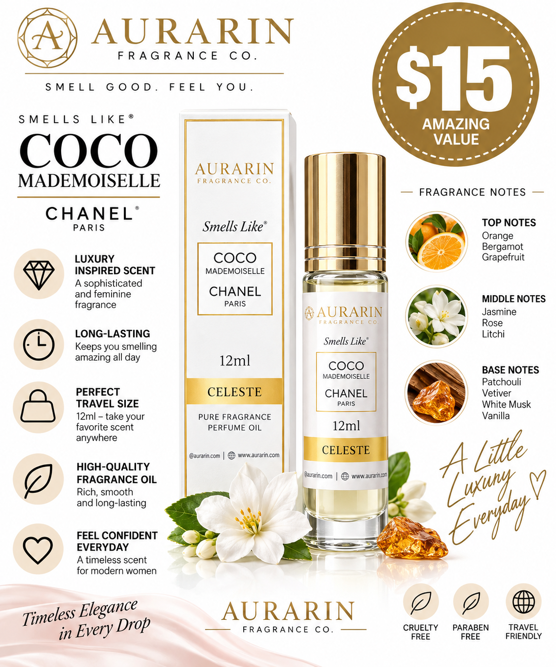 Aurarin Celeste “Smells Like Coco Mademoiselle” Pure Fragrance Oil – 12ml
