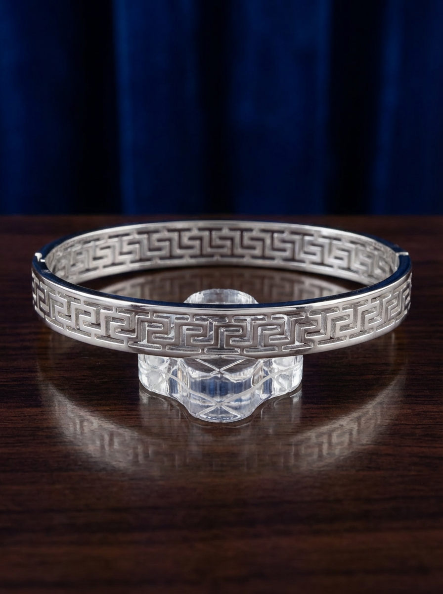 Silver-Tone Greek Key Bangle Bracelet – Classic Geometric Design