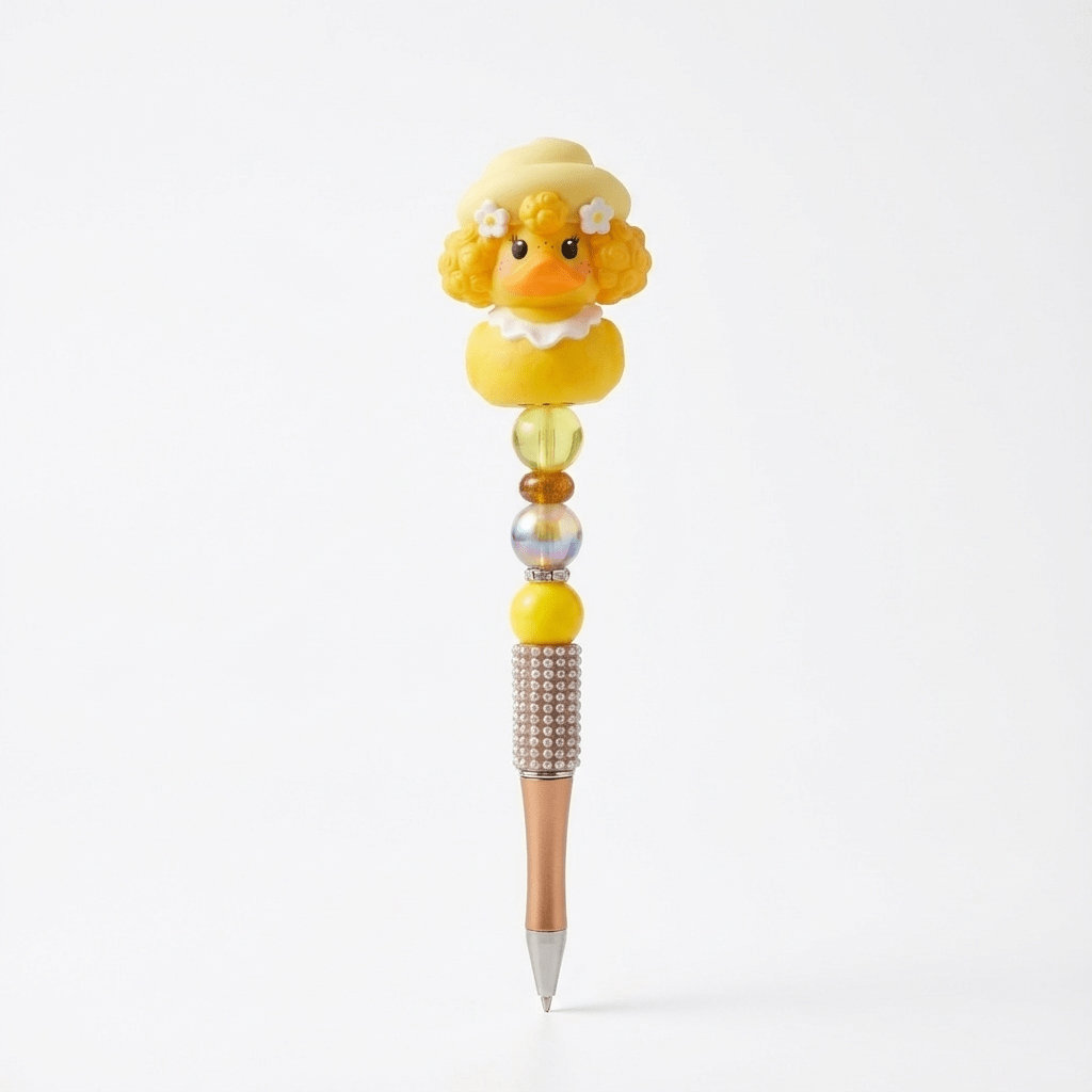 π€β¨ Cute Yellow Duck Beaded Pen β Handmade Chunky Sparkle Pen β¨π€