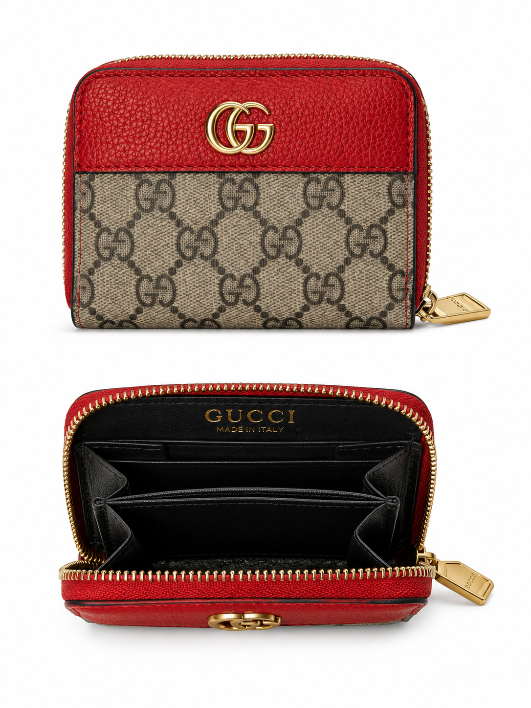 Red Monogram Zip-Around Compact Wallet