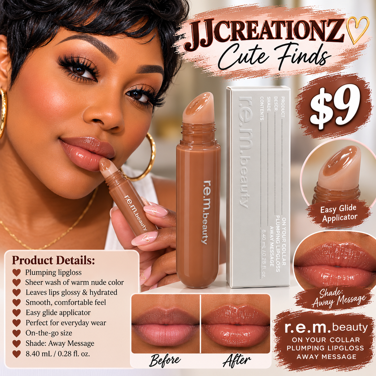 r.e.m. beauty On Your Collar Plumping Lip Gloss – Away Message | Warm Nude Gloss