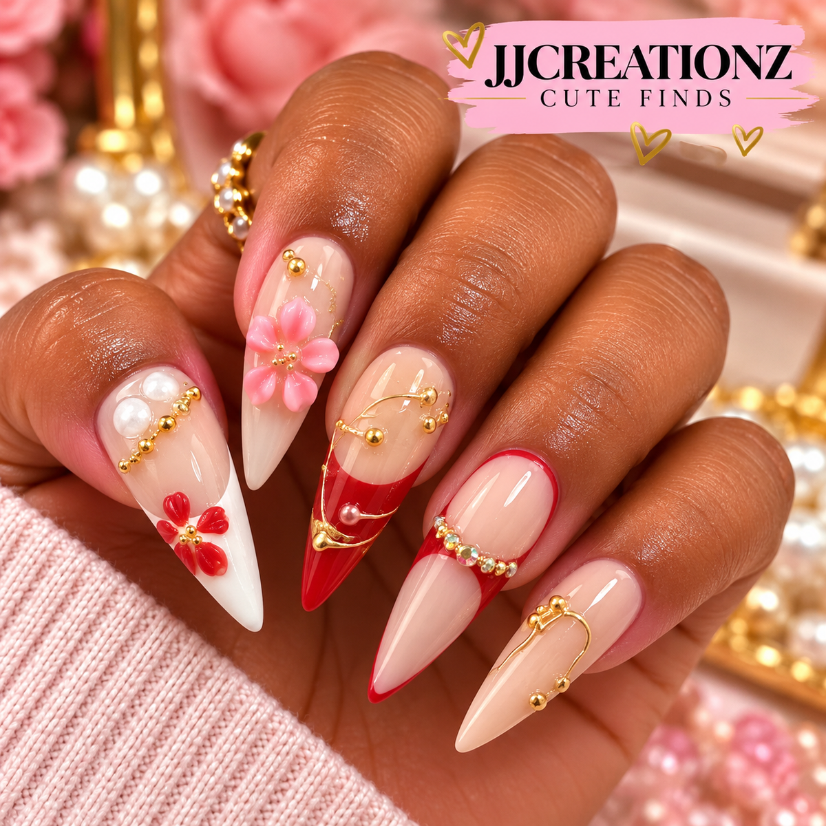 Blushing Ruby Romance Stiletto Press-On Nails | JJCREATIONZ Cute Finds
