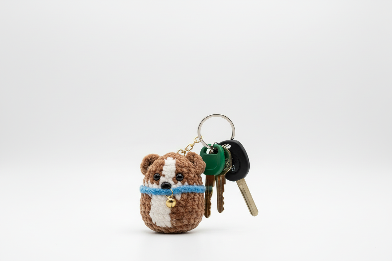 Handmade Crochet Puppy Keychain – Cute Plush Dog Bag Charm