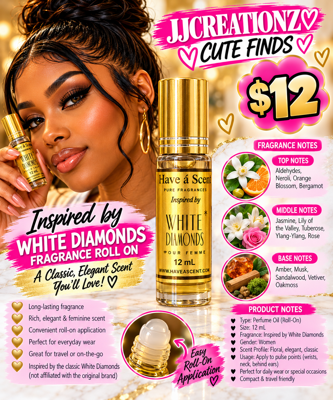 White Diamonds Inspired Fragrance Roll-On Oil for Women – 12 mL