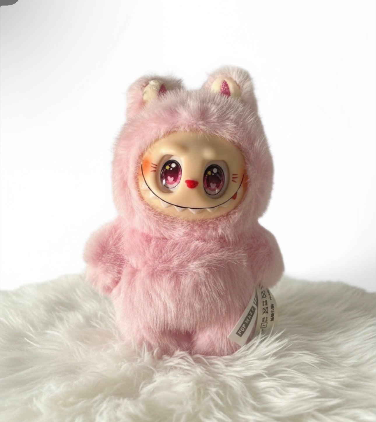 π Pink Fluffy bubu Monster Plush β Heart Eyes Edition