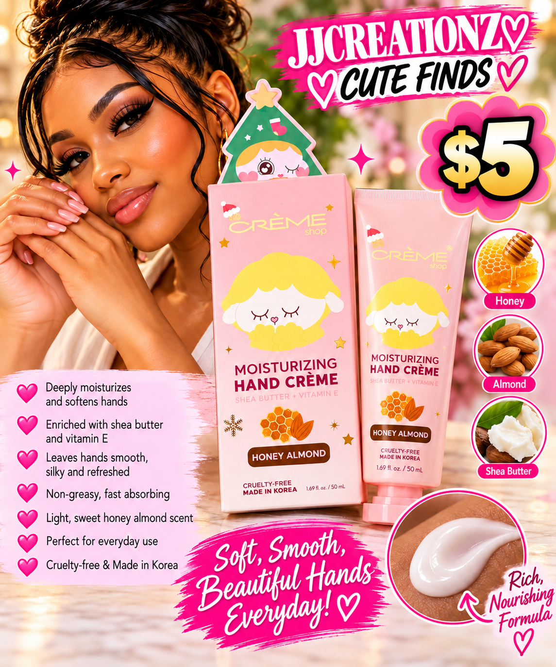 Crème Shop Honey Almond Moisturizing Hand Crème – Shea Butter & Vitamin E | 50 mL