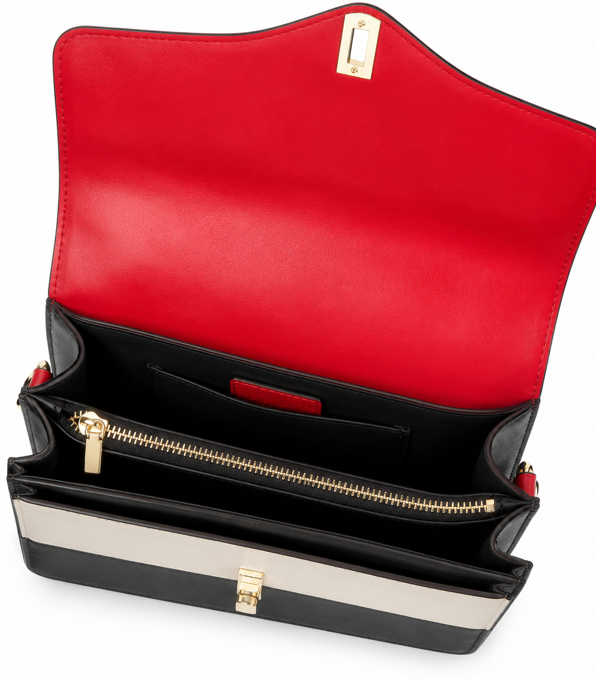 Red, Black & Cream Colorblock Structured Handbag