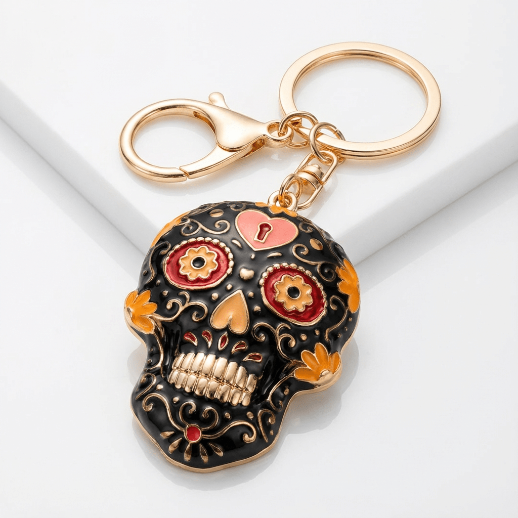 🖤 Sugar Skull Keychain – Day of the Dead Inspired Accessory