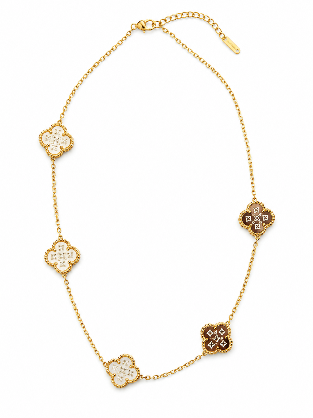 Two-Tone Clover Station Necklace – Gold, Ivory & Mocha