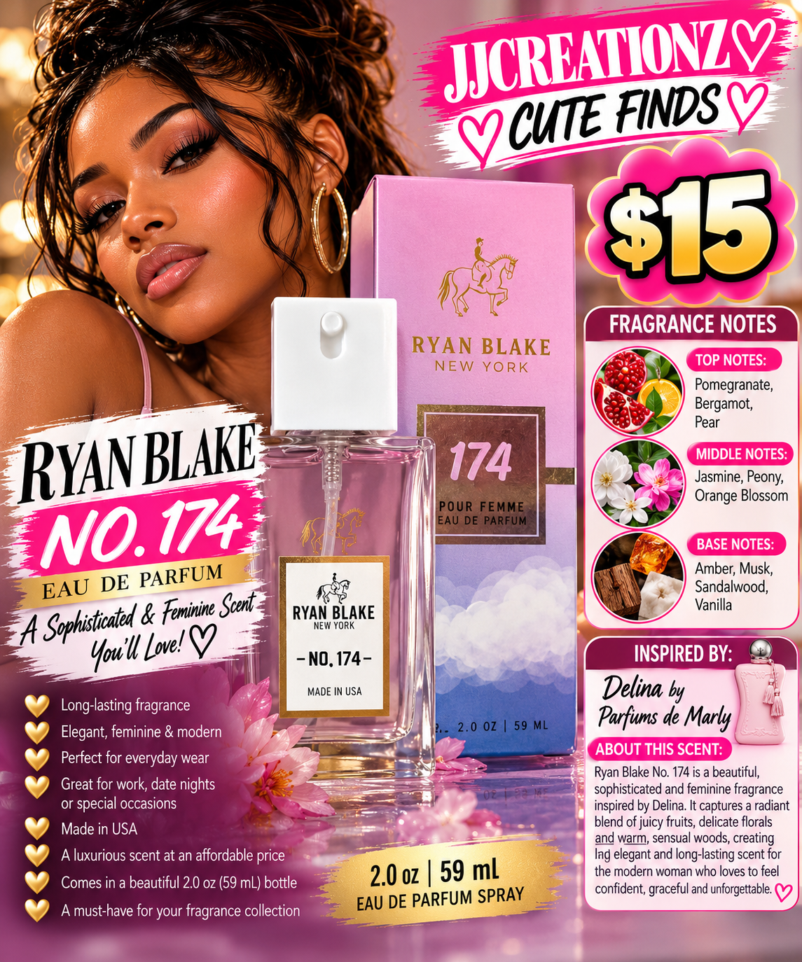 Ryan Blake No. 174 Eau de Parfum for Women – Inspired by Delina | 2.0 oz (59 mL)