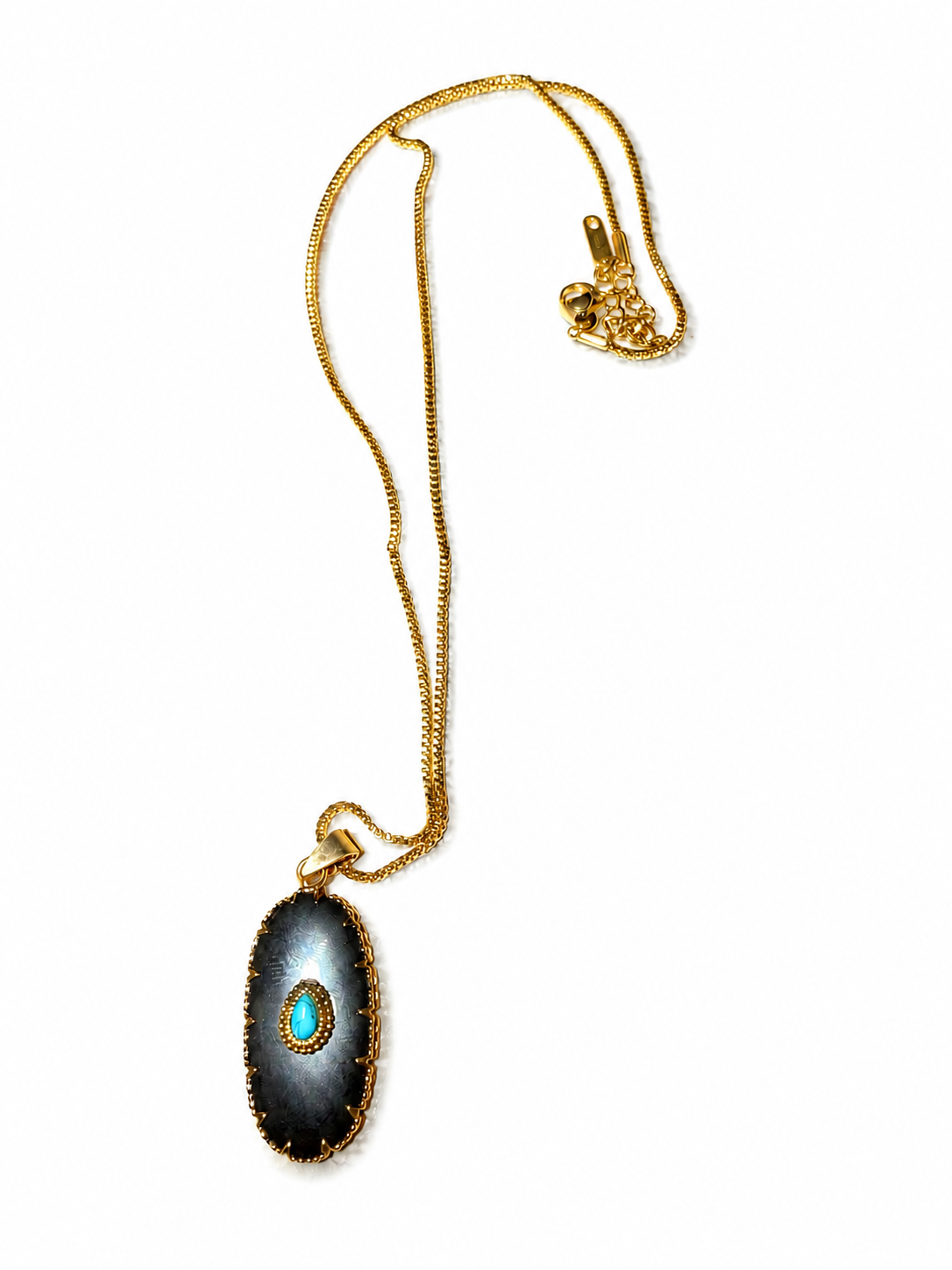Stainless Steel Turquoise Accent Pendant Necklace