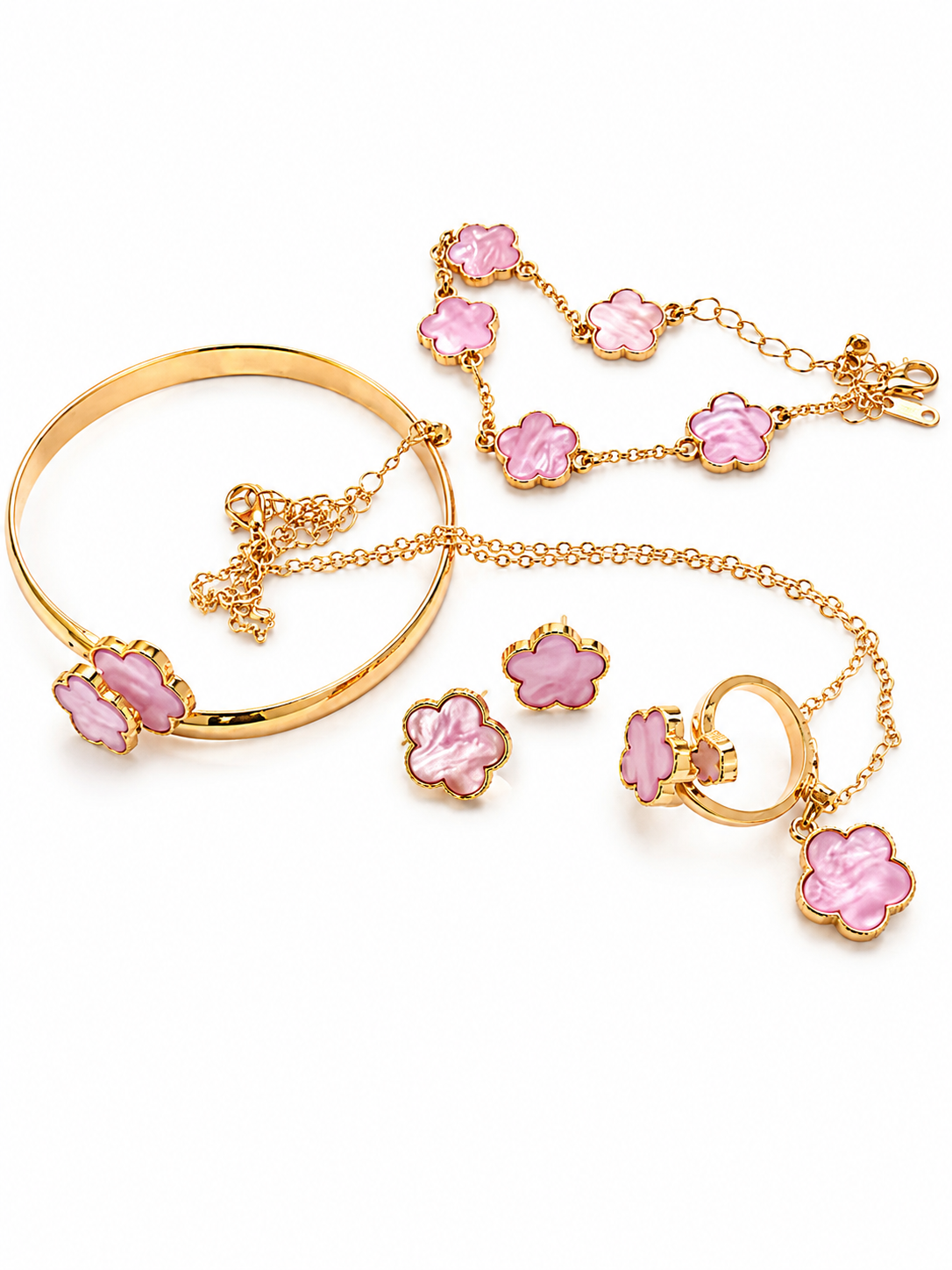 Lilac Clover Luxe Jewelry Set – Bracelet, Necklace, Ring & Earrings