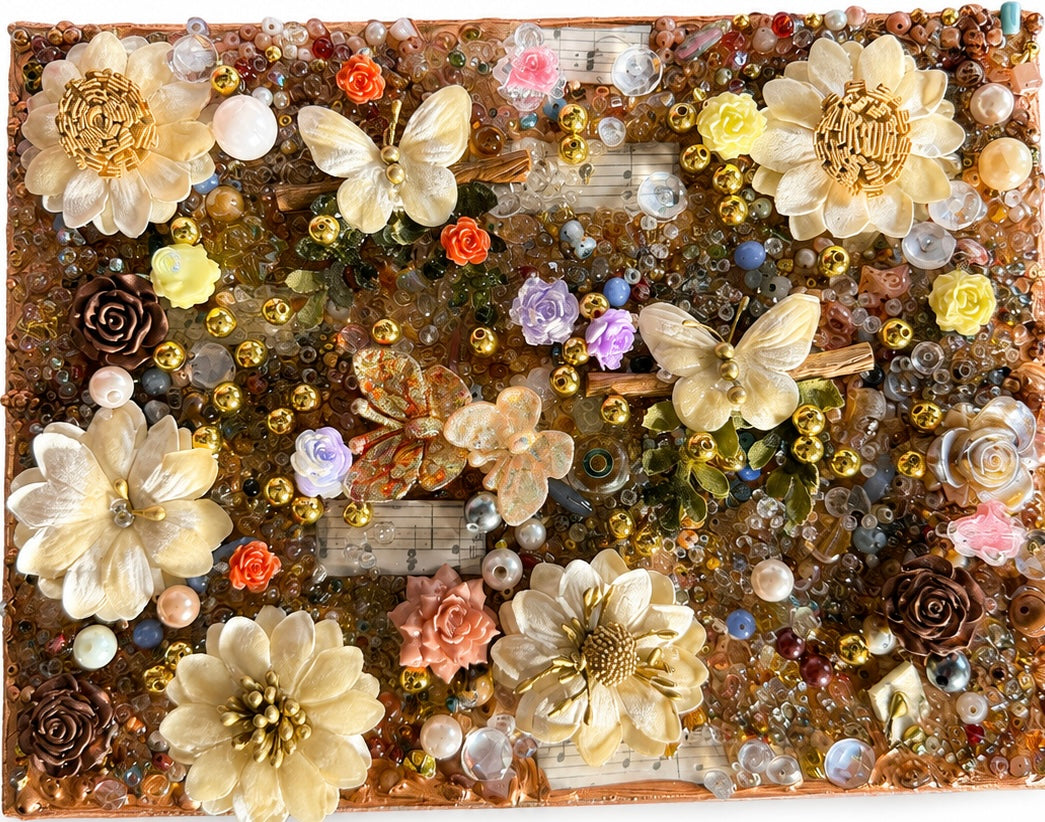 Vintage Garden Butterfly & Floral Mixed-Media Wall Art