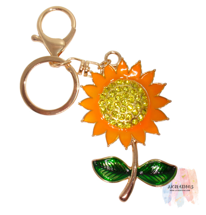 Sparkling Sunflower Keychain – Bright Yellow Crystal Charm Accessory