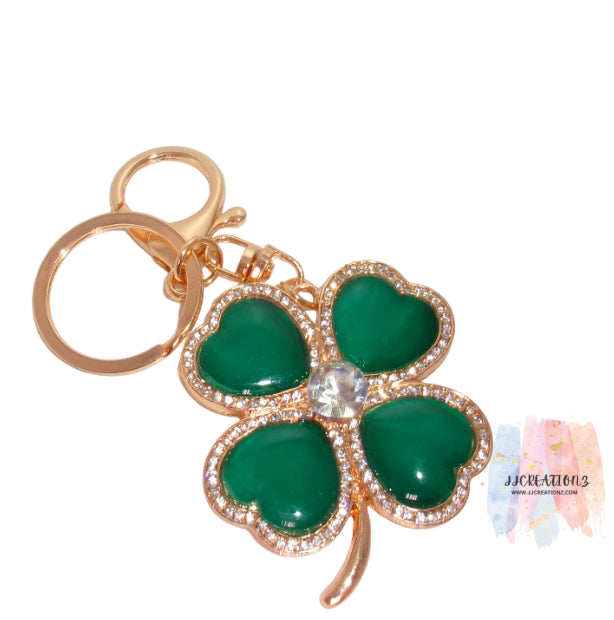 Four-Leaf Clover Crystal Keychain – Lucky Charm Accessory
